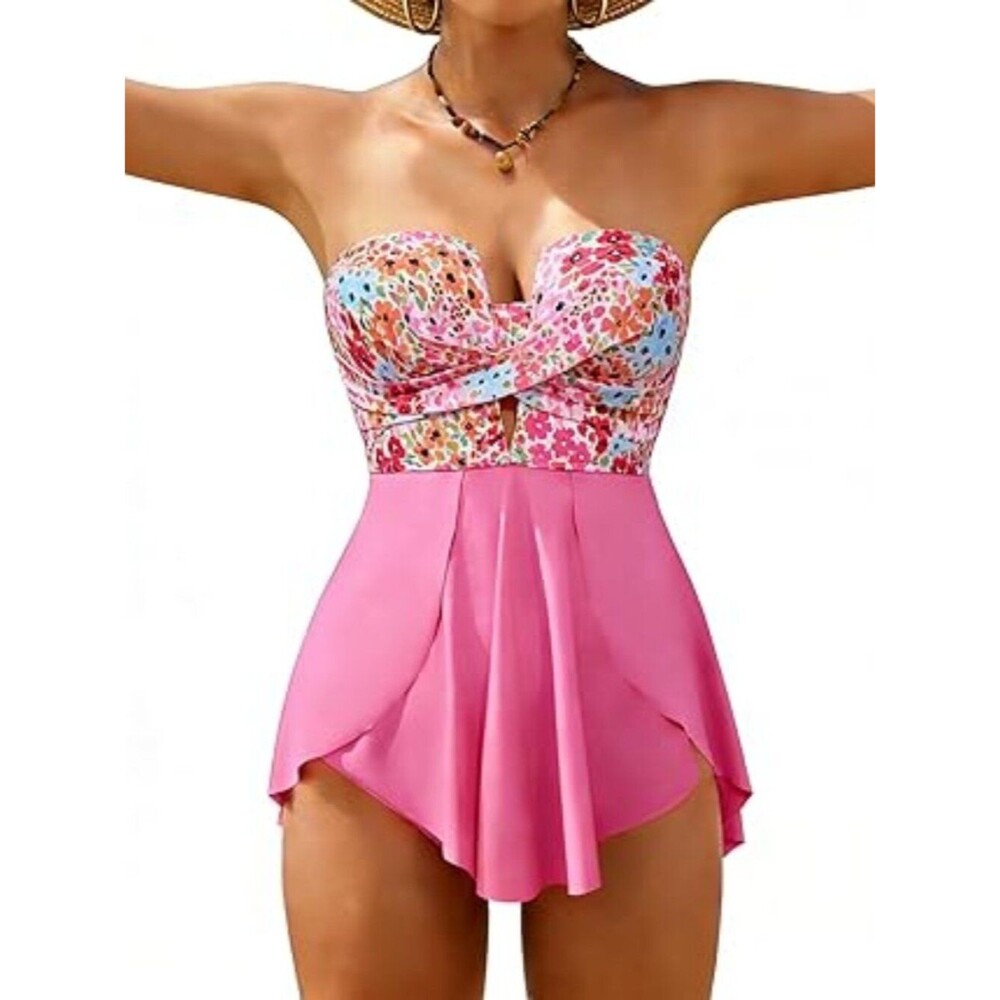 One Piece Swimsuits for Women Bandeau Strapless Bathing Suits